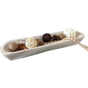 Wooden Dough Bowls DecorativeRustic Bread Long Bowls Decor Wood Tray, Hand Carved For Table Centerpiece Decor, Home Decor(20 * 6 * 2 inch white)