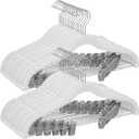 SONGMICS 30-Pack Pants Hangers, 16.7-Inch Long Velvet Hanger with Adjustable Clips, Heavy-Duty, Non-Slip Skirt Hangers, Space-Saving for Pants, Skirts, Coats, Dresses, White UCRF012W02