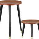 2 Pcs Indoor Plant Stand Mid Century Vintage Wood Modern Flower Pots Holder Round Side Table End Table Plant Stools for Living Room Corner Balcony Decor(Walnut Wood Color)