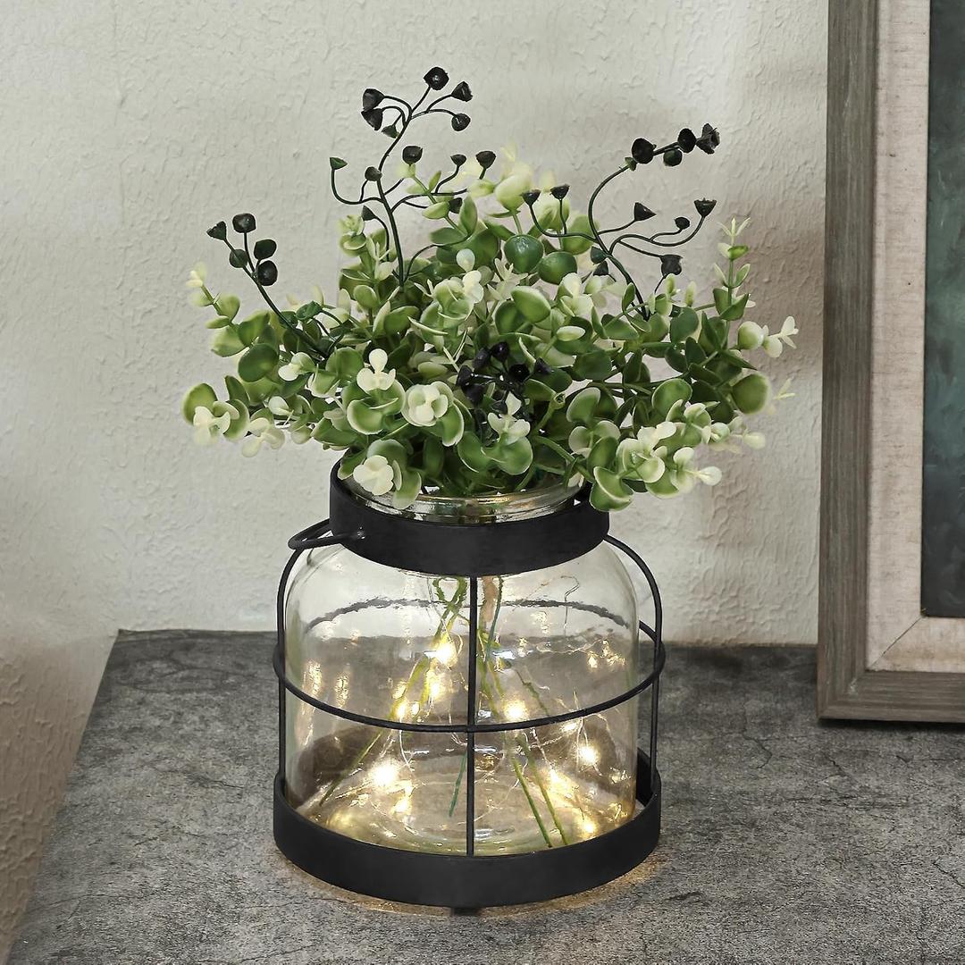 Vintage Glass Farmhouse Vase Rustic Lantern Decor with Plants Flowers Lights Retro Style Vases for Home Decor Floral Arrangement Hostess Gift