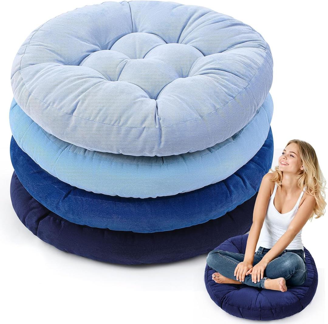 Jerify Dirty Blue 4 Pcs Large Floor Pillow Cushion,Round 22 x 22 | Round Square Flexible Seating Floor Meditation Pillow for Classroom Adult Picnic Party Learning Daycare School Reading Corner