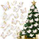 24 Pcs Christmas Tree Glitter Butterflies Ornaments White Feather Butterfly with Glitters Clip on Artificial Butterflies Christmas Tree Decorations for Xmas Wreaths Wedding Birthday(Gold)