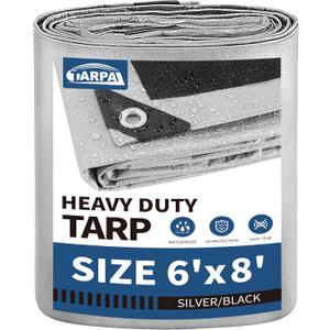 TARPAL 6x8 Feet Tarps Silver 10.5Mil Multipurpose Protective Cover Heavy Duty Tarp Waterproof, Snow or UV Protection, Durable Reinforced Edges