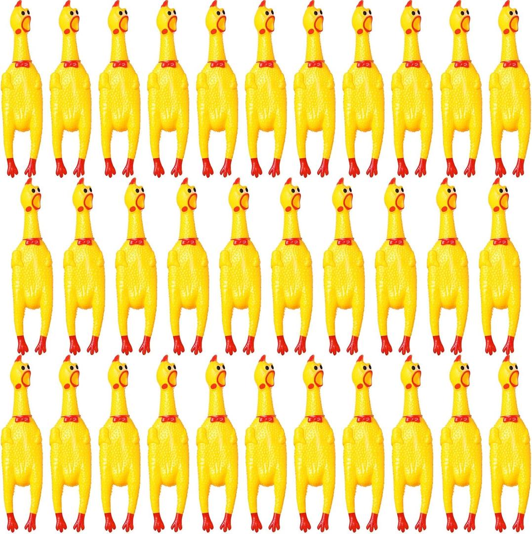 Honoson 32 Pcs 12'' Rubber Chicken Dog Toy Squeeze Screaming Chicken Toy Novelty Squeaky Squawking Loud Noise Makers for Adults Dogs Pets Reduce Separation Stress Anxiety(Yellow)