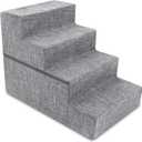 Best Pet Supplies Dog Stairs & Steps - Foam Steps for Small Dogs & Cats, Non-Slip Indoor Balanced Pet Step Support, Dog Ramp, No Assembly, Ash Gray Linen, Foldable 4-Step (22-inch Height)