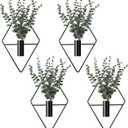 Jexine 4 Pcs Plant Wall Decor Diamond Shape Hanging Planters with Artificial Plants Geometric Wall Decor Metal Hanging Vase Indoor Holder for Living Room Bathroom Home(Eucalyptus)