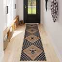 LIVEBOX Easy Jute Rug Runner for Hallway Non Slip, Washable Rug 2x8 for Kitchen, Black Checkered Long Hallway Rugs, Farmhouse Carpet Runner for Laundry Room Bedroom