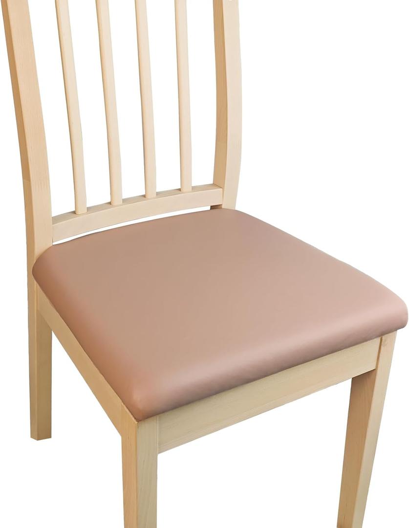 Lavish Cover 2024 New Waterproof PU Leather Seat Covers for Chairs Set of 6, Stretch Dining Chair Seat Covers, Stable Washable Chair Protectors Slipcovers for Home, Kitchen,Office (Khaki,6pcs)