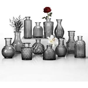 Mini Bud Vases As Wedding Centerpieces for Tables,Clear Bud Vases for Flowers,Small Flower Vases Suitable for Birthday Party,Anniversary,Wedding Reception,Baby Shower (Black, 12PCS)
