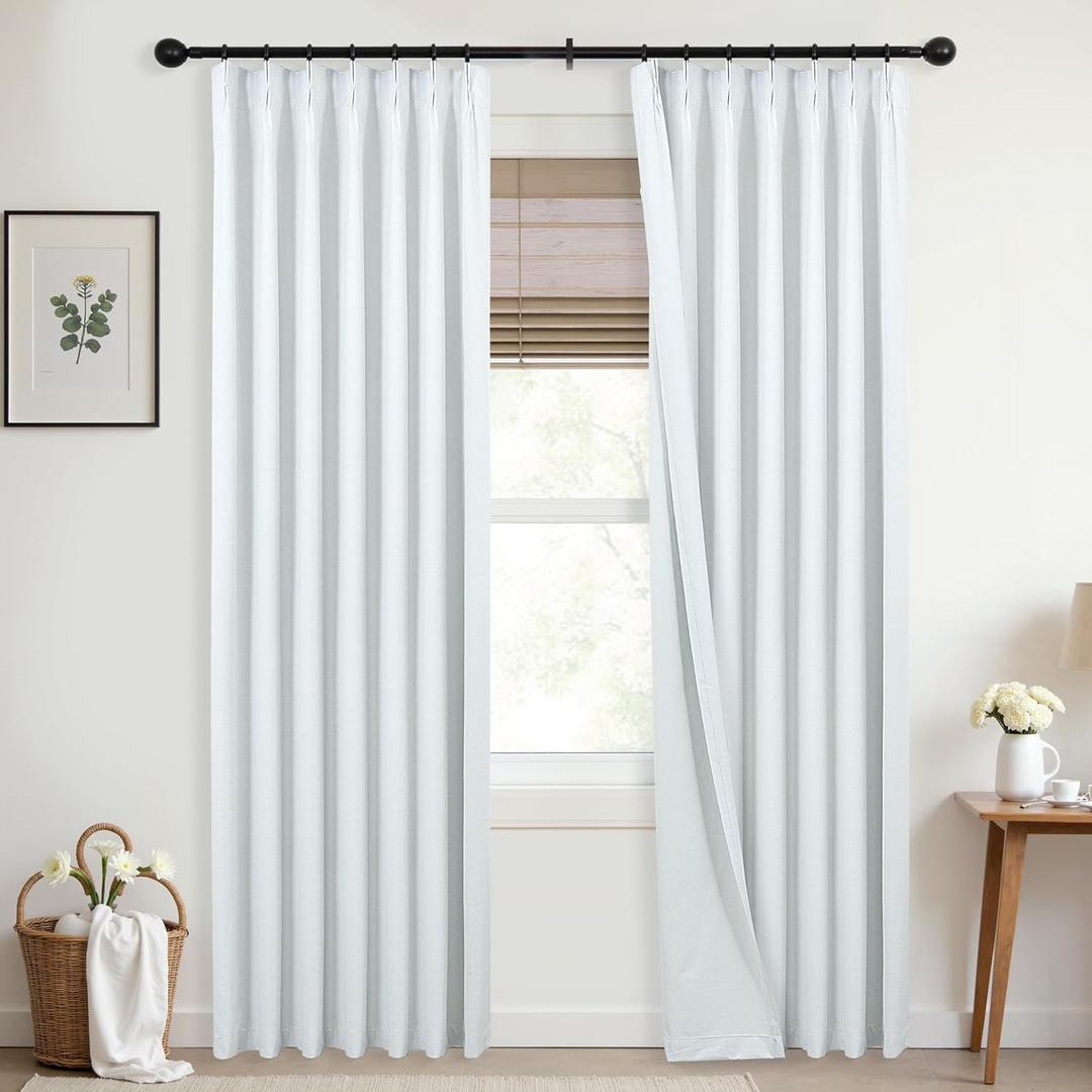 Mrs.Naturall Viral Neutral Warm White Linen 100% Blackout Curtains 84 Inches Long for Living Room Bedroom,Cortinas Blancas para Dormitorio Black Out Curtains 84 Inch Length 2 Panels Set