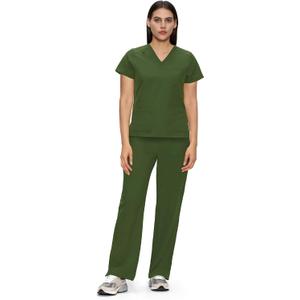 floralhue Scrubs for Women, V-Neck Scrubs Top & Cargo Pants with 12 Pockets, Yoga Waistband, 4 Way Stretch (M)