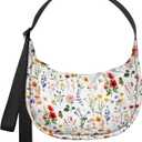 Crescent Bag for Women - Nylon Small Crossbody Bags for Women Adjustable Shoulder Strap Cute Waterproof, for Travel (White Floral)