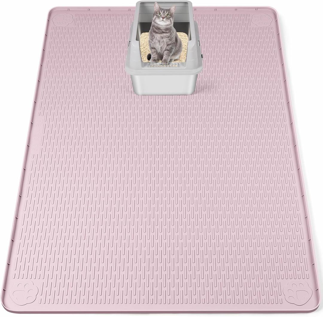 Cat Litter Mat, XXL Extra Large 50" x 35" Silicone Mat Litter Trapping Mat for Scatter Control, Soft on Kitty Paws, Easy to Clean (Pink)