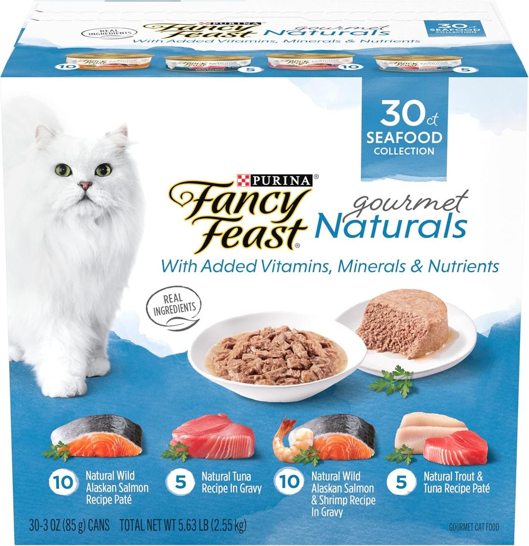 Purina Fancy Feast Wet Cat Food Variety Pack Gourmet Naturals Seafood - (Pack of 30) 3 oz. Cans