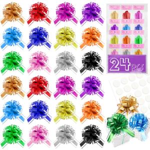 24PCS 6 Inch Large Pull Bows,12 Colors Bow for Gift Wrapping,Party Gift Wedding Ribbon Bows for Wrapping Boxes or Flower Decorations,Perfect for Christmas Valentine's Day Decoration Bow