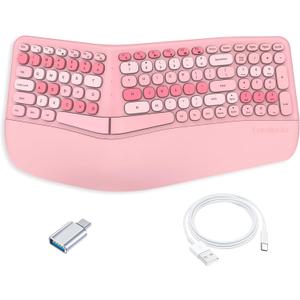 Lomiluskr Wired Ergonomic Keyboard with PU Wrist Rest, Carpal Tunnel Keyboard, Colorful Split Ergo Design, Comfortable Natural Typing, Compatible with PC/Laptop (Pink)