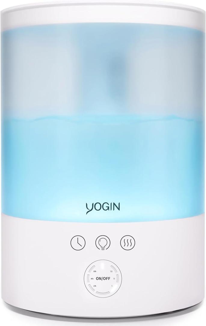 YOGIN Humidifiers for Bedroom Large room,Top fill 2.5L Ultrasonic cool mist Humidifiers for Baby Nursery and Plants,Up to 24 Hours, 24db Quiet,Night Light, Auto Shut Off, Easy Clean Humidifier (Premium version - Touch button with light)