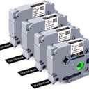 BOYEEZON Black Label Maker Tape Replacement for Brother P Touch Label Tape TZe-335 TZe/TZ 12mm 0.47 Laminated White on Black for Brother PTH111 PTD210 PTD400 PTD410 PTD600, 4 Packs