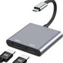 USB C to Dual HDMI Adapter 4K@60Hz, Type C to HDMI Splitter for Dual Monitors, USB C to Dual HDMI Hub Extended Display for MacBook Air/Pro,Dell XPS,HP,Surface,Chromebook (L)