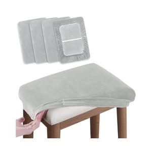 SINOSSO Vanity Stool Covers Set of 4, Super Soft Velvet Stretch Washable Saddle Bar Stool Slipcover Bench Seat Protector, (Rectangle, Light Grey, 4 Counts)