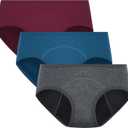 POPKOK Period Underwear Womens Cotton Hipster Postpartum Panties 3 Pack (X-Large, Dark Grey/Dark Blue/Dark Red)