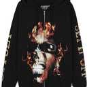 Offset Unisex Adult Offset Fire Zip Hoodie, L, Black