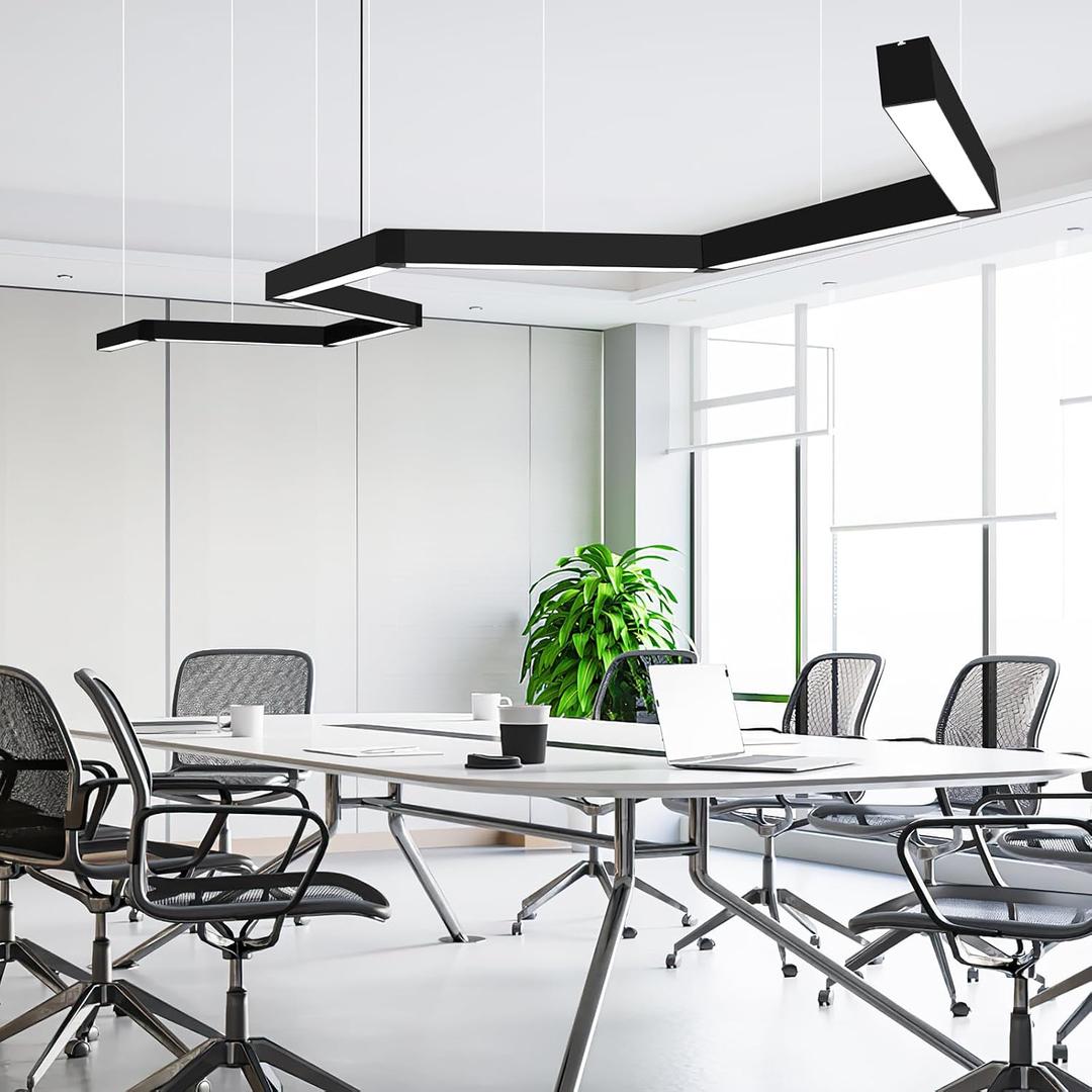 16FT LED Linear Light, 200W Pendant Light Fixtures, 0~10V Remote Switch, 3000K 4000K 6000K Color Changing Function, Combination Black Ceiling Shop Light, Suspended Office Lighting Fixture, 4.8m