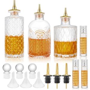 6 Pcs Bitters Bottle Set Include 3 Sizes Glass Bitter Bottles for Cocktails Dasher Coffee Syrup Dispenser 3 Glass 1oz Cocktail Atomizer for Home Bar Bartender