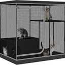 DINMO Large Cat Cage, Cat Enclosure Indoor with Litter Box, Cat Playpen for Adult Cats, Kittens & Small Animals, Multi-Level Kennel, Pet Playpen with Waterproof Floor, Black