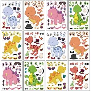 24 Sheets 8.27''×5.9'' Make Your Own Dinosaur Stickers for Kids Toddlers, Make a Face Stickers for Kids Party Favors Activities