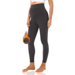Foucome Fleece Lined Maternity Leggings Over The Belly Pregnancy Winter Thermal Warm Workout Yoga Pants (Small, Grey)
