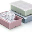 Silicone Ice Cube Trays 3 Pack - Large Size Silicone Ice Cube Molds with Leak Proof Removable Lid Square Ice Cube Tray And BPA Free for Cocktail,Whiskey, Stackable Flexible Ice (Blue Pink Green)