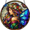 Fairy Butterfly Stained Glass Suncatcher, 8 Inch | Stained glass window hanging for indoor decor, Gift for family, friends, faith or nature lovers