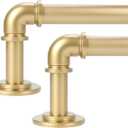 OLV 2 Pack Gold Industrial Curtain Rods for Windows 48 to 84 Inch(4 to 7 Feet), 1 Inch Diameter Blackout Wrap Around Adjustable Heavy Duty Window Drapery Rods, Indoor and Outdoor