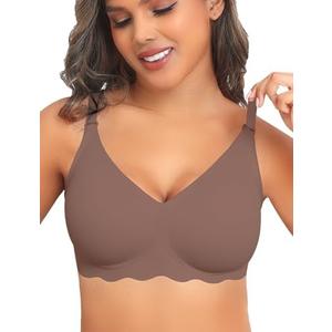 KeepMyself Wireless Bras for Women No Underwire Wave Push Up Bra Seamless Bras Full Coverage Lift Everyday Bras, Size XL, Coffee
