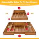 Large Premium Acacia Silverware Organizer - Expandable Drawer Organizer & Utensil Organizer - 17"x19.7" Cutlery Tray with Dividers for Kitchen Utensils and Flatware (7-9 Slots) Acacia