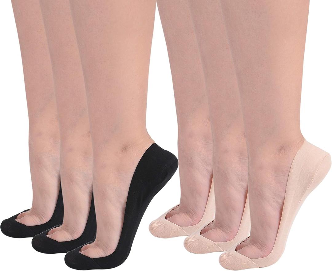 Soxbang Thin Ultra Low Cut No Show Socks in ANY Flats Heels Womens TRULY Non Slip Cotton Liner Socks (8-9.5, 6-black+nude)