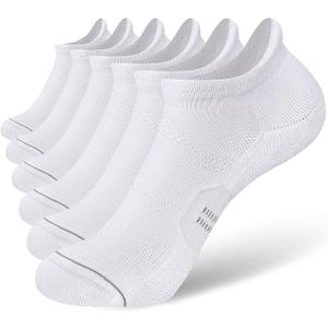 Women's Athletic No Show Socks, Cushioned Ankle Running Socks, Breathable, 4 pairs (White)