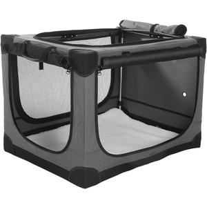 42-Inch Collapsible Travel Dog Crate, Portable 4-Door Soft Kennel for Medium to Large Dogs, Chew-Proof Mesh Windows, Indoor/Outdoor Use, Foldable, with Storage Bag (Grey)