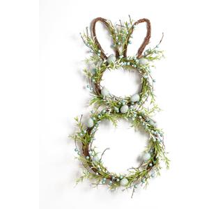 DN DECONATION Easter Bunny Spring Wreath with Egg, Twig and Berries Green Rabbit Easter Wreath for Front Door Decorations Home Farmhouse Outdoor Indoor Wall Mantel Window