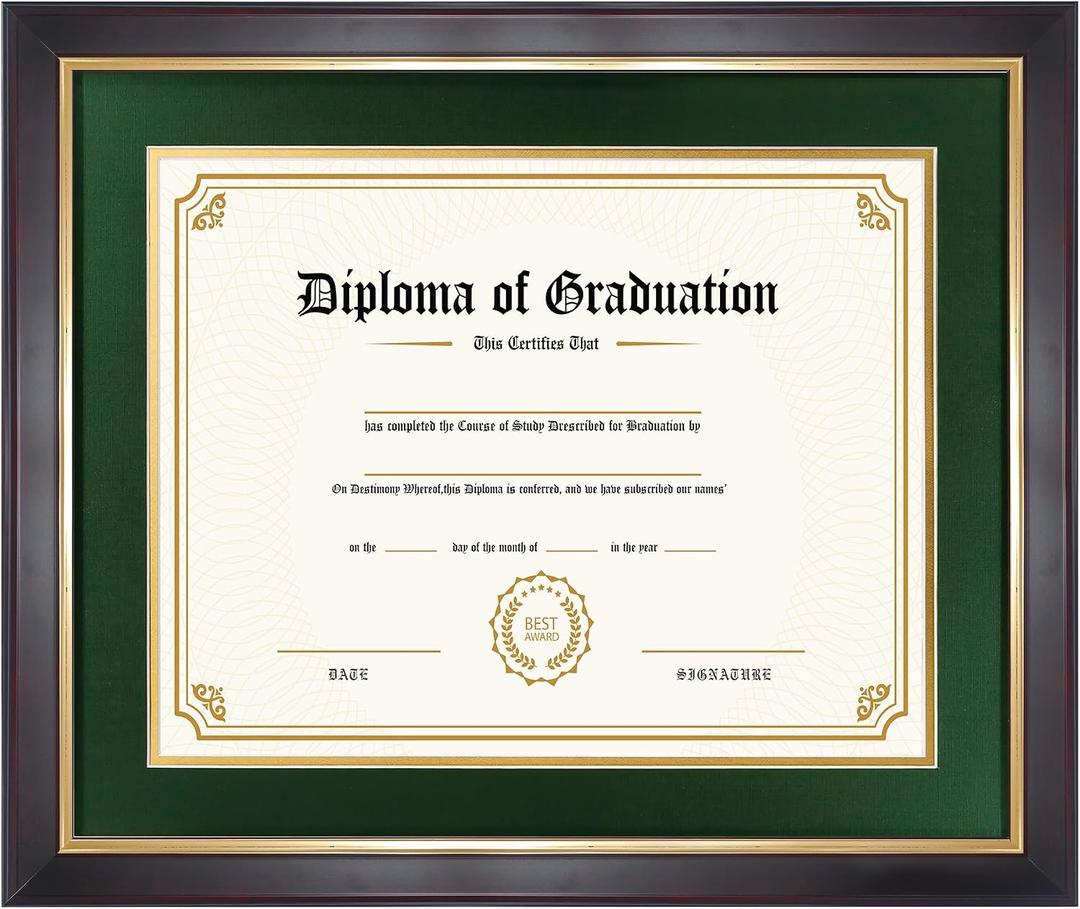 14x17 Diploma Frame with Forest/Gold Mats for 11x14 Certificate, Brown