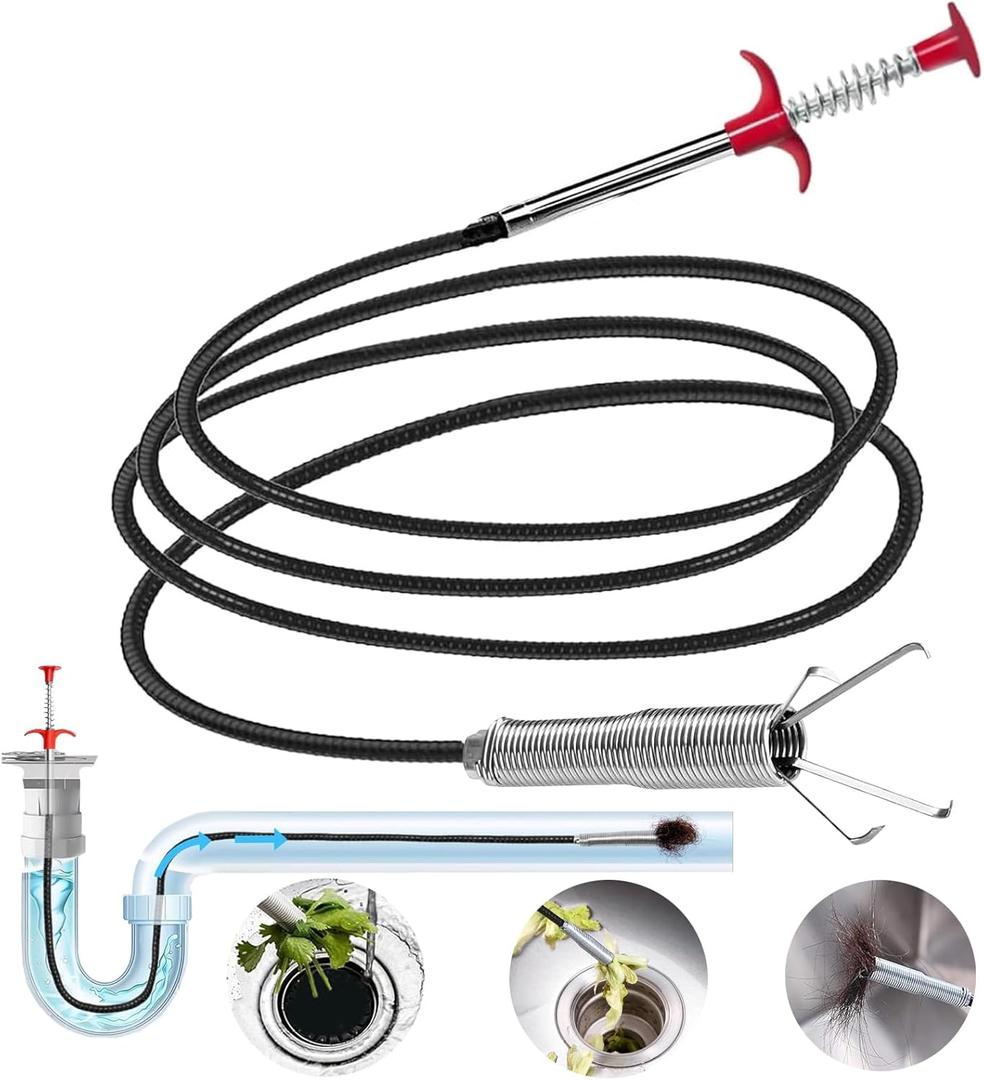 Drain Snake,118 inch Flexible Grabber Claw Pick Up Reacher Tool, Drain Clog Remover - Gutter Cleaning Tools for Home Sink, Bathroom Tub, Drain, Toilet, Tight Spaces