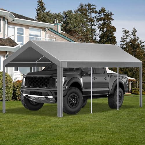 12x20 FT Heavy Duty Carport Replacement Canopy Cover, Durable Waterproof Garage Shelter Top, Car Tent for Outdoor Use, with Ball Bungees for Secure (Gray)