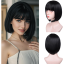 Ash Blonde Bob Wigs for White Women - 12'' Short Bob Wigs With Bangs Natural Fashion Synthetic Wig Colorful Synthetic Hair for Daily Cosplay Halloween