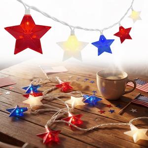 Red White Blue Stars String Lights, 8.5ft Independence Day Decoration Lights with 10 Red White Blue Lights, 4th of July Decoration String Lights Plug In for Patriotic Wedding Patio Garden Party Decor