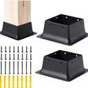 4 x 4 Post Base, 2 Pcs (Inner Size 3.6"x3.6"Deck Post Base) Heavy Duty Metal Black Powder Coated Post Brackets Fit for Standard Wood Post Anchor for Deck Porch Handrail Railing Support