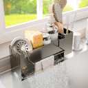 Sponge Holder for Kitchen Sink, Space-Saving Sink Caddy with Brush Holder, Kitchen Countertop Organizers and Storage Essentials (Gray)