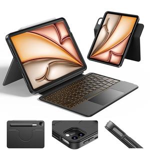 HOU iPad Air 11 Case with Keyboard (M3 2025, M2 2024) Detachable Rotatable Magnetic Full Protection Case, 7-Color Backlight, Touchpad, Elastic Pen Holder for iPad Pro 11 (4th-1st) & Air (5/4th)–Black