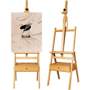 DJAR Art Easel for Painting with Storage Drawer, Middle Mast Adjustable to 75", Solid Beech Wood Artist H-Frame Easel for Adults, Students, Hold Canvas up to 36", Natural, 17.3 inches x 17.7 inches x 59 inches