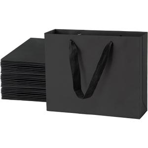 Umoonfine Black Gift Bags with Handles,60 Pack, 10.6x3.1x8.6 inches Black Shopping BagsReusable Kraft Paper Bags Bulk for Shopping, Wedding, Party, Gift, Retail, Merchandise Business